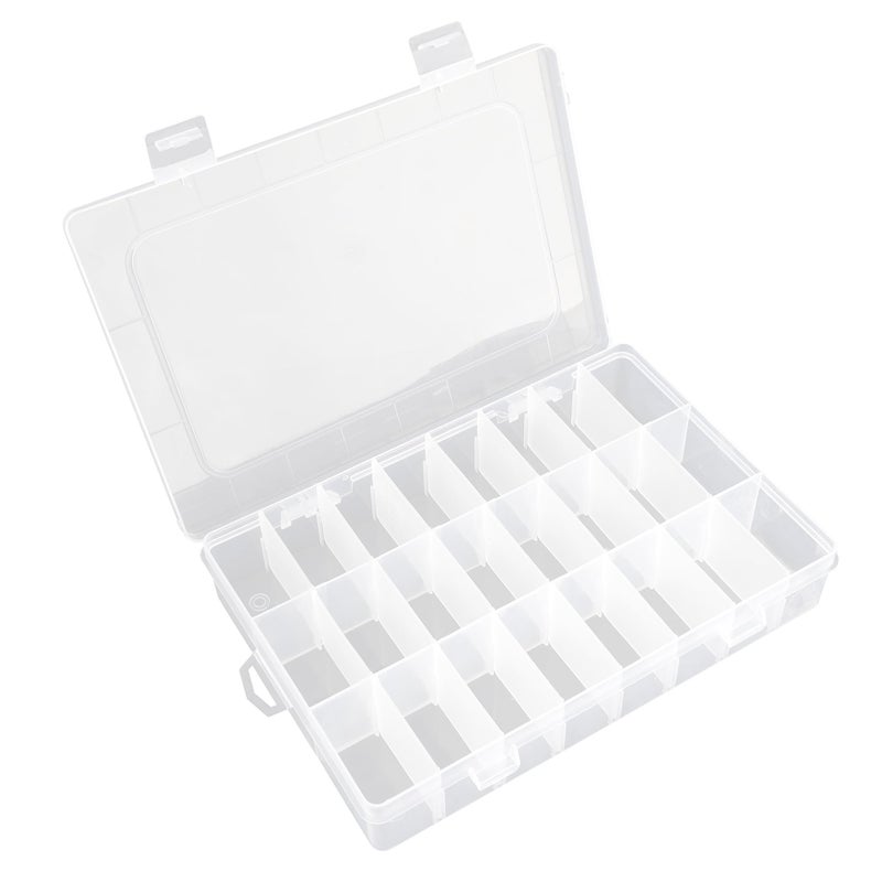 OALCQ 24 Grids Plastic Organizer Box With Dividers Clear Craft Storage Bead Organizer Box Earring Organizer Travel Pill Organizer Jewelry Organizer Storage Boxes Screw Seed Small Parts Organizer Hair Tie - Image 1