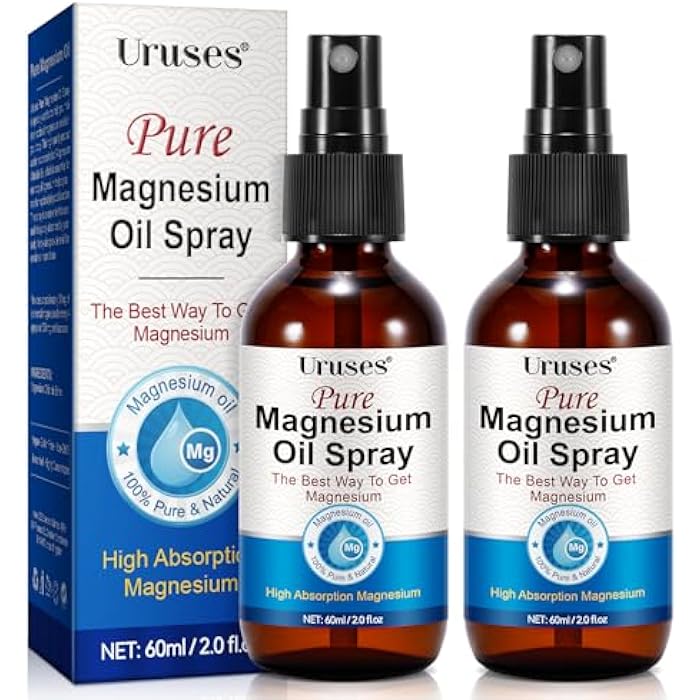 Uruses Pure Magnesium Oil Spray, Magnesium Oil for Feet, Topical Magnesium Spray for Feet,Magnesium Body Oil, Glass Bottle, Easy to Absorb & Use -2.0 oz (Pack of 2) - Image 1