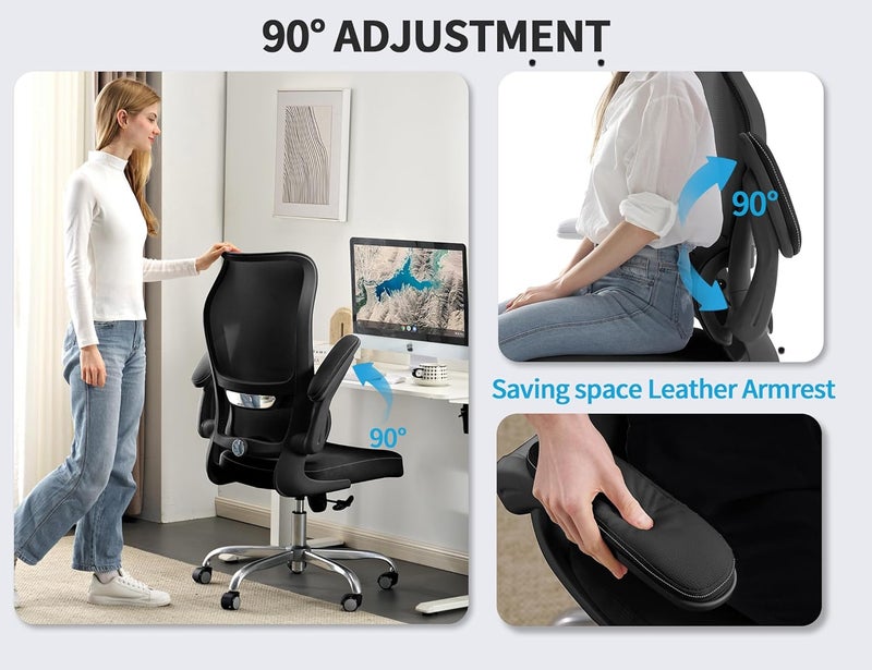 Ergonomic Office Chair - Desk Chair with Wave High Back Adjustable Lumbar Support Computer Chair - Gaming Chairs Mesh Backrest and PU Leather Seat for Home Reading Chairs to Adults(Black) - Image 4