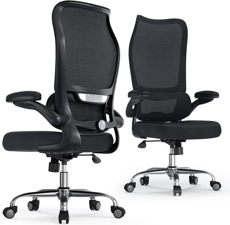 Ergonomic Office Chair - Desk Chair with Wave High Back Adjustable Lumbar Support Computer Chair - Gaming Chairs Mesh Backrest and PU Leather Seat for Home Reading Chairs to Adults(Black) - Image 1