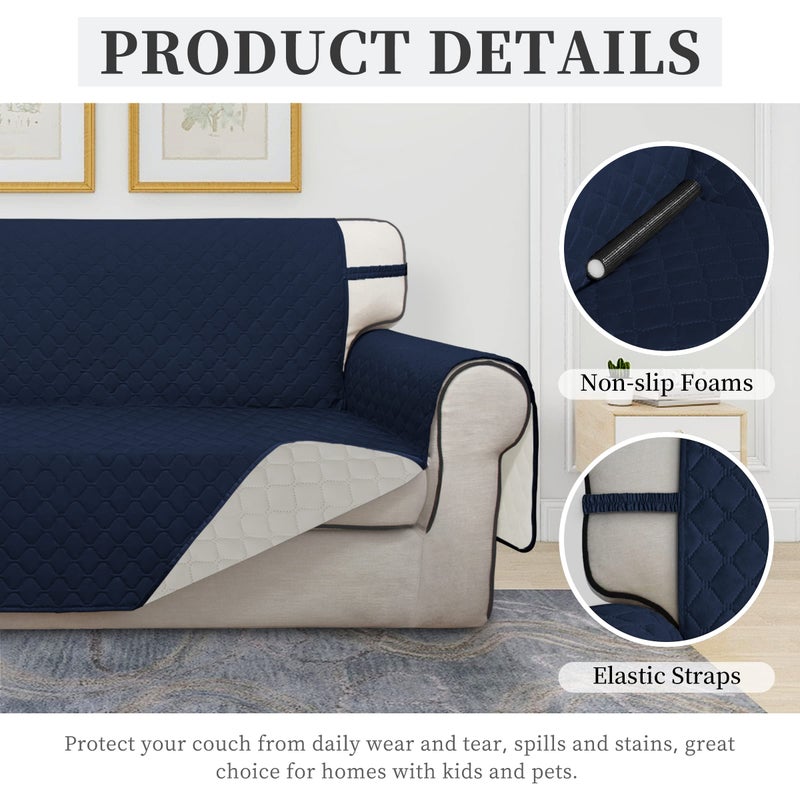 Issuntex Double Protection 100% Waterproof Sofa Covers For Living Room Couch Covers For 3 Cushion Couch Sofa Reversible Furniture Protector Sofa Cover For Dogs Pets Kids (Sofa Navy/Ivory) - Image 5