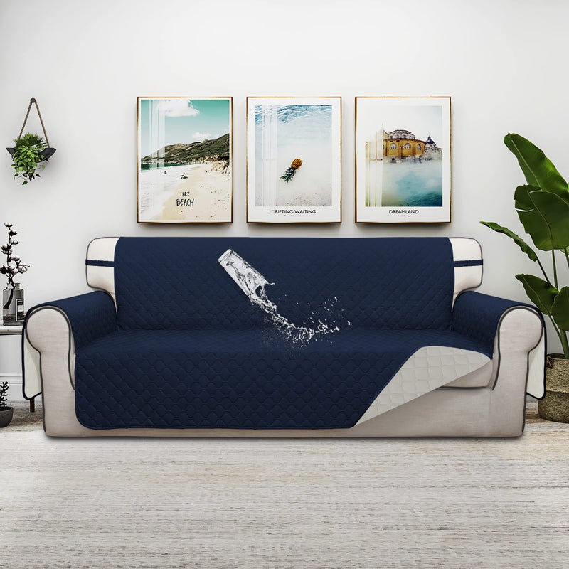 Issuntex Double Protection 100% Waterproof Sofa Covers For Living Room Couch Covers For 3 Cushion Couch Sofa Reversible Furniture Protector Sofa Cover For Dogs Pets Kids (Sofa Navy/Ivory) - Image 2