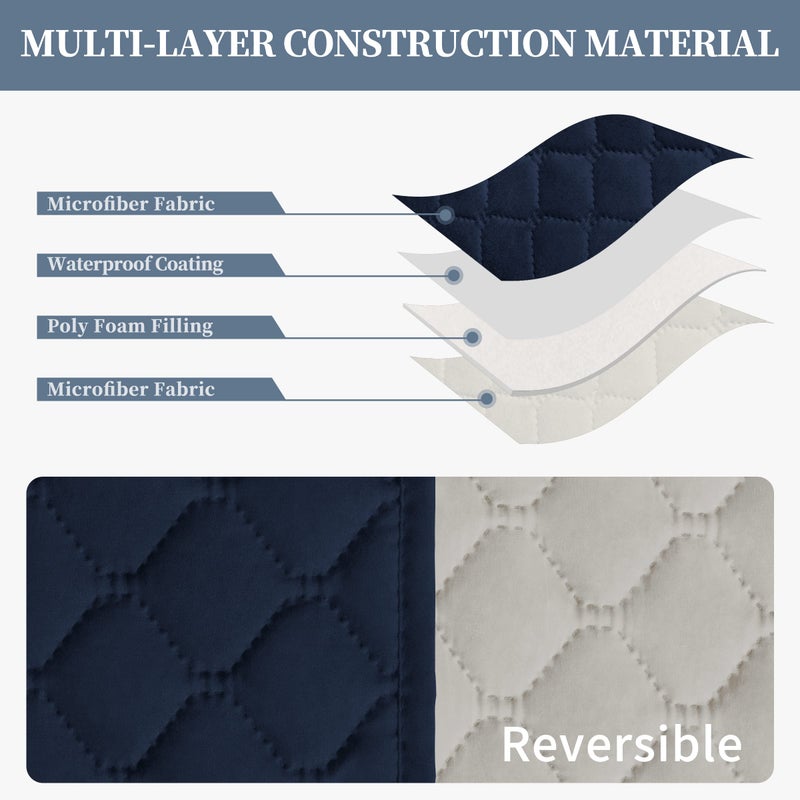 Issuntex Double Protection 100% Waterproof Sofa Covers For Living Room Couch Covers For 3 Cushion Couch Sofa Reversible Furniture Protector Sofa Cover For Dogs Pets Kids (Sofa Navy/Ivory) - Image 4