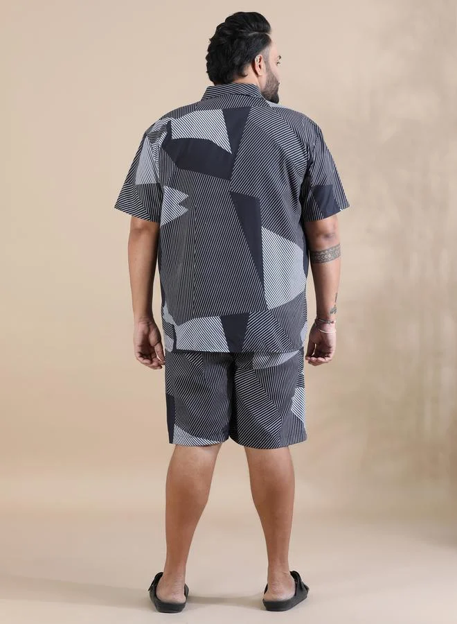 Bushirt Plus Size Printed Shirt and Shorts Co-Ords by Styli