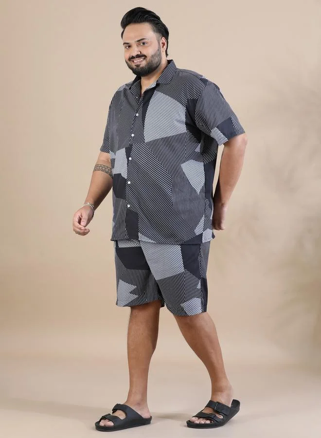 Bushirt Plus Size Printed Shirt and Shorts Co-Ords by Styli