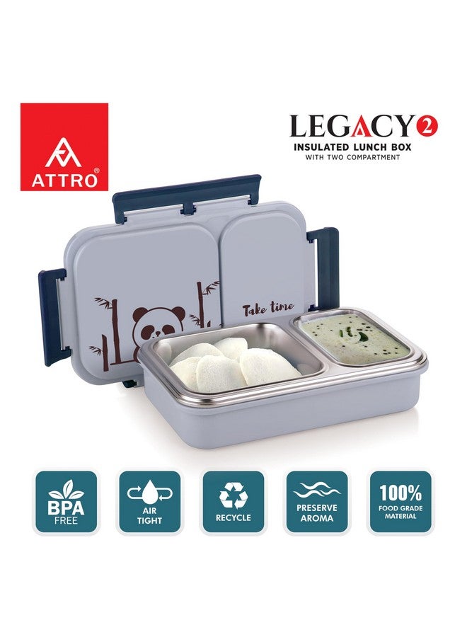 ATTRO Stainless Steel Legacy 2 Insulated Lunch Box with Two Compartment Bpa Free, Food Grade Ideal for School, Picnic, Office & Outdoor - 600Ml Grey - Image 2