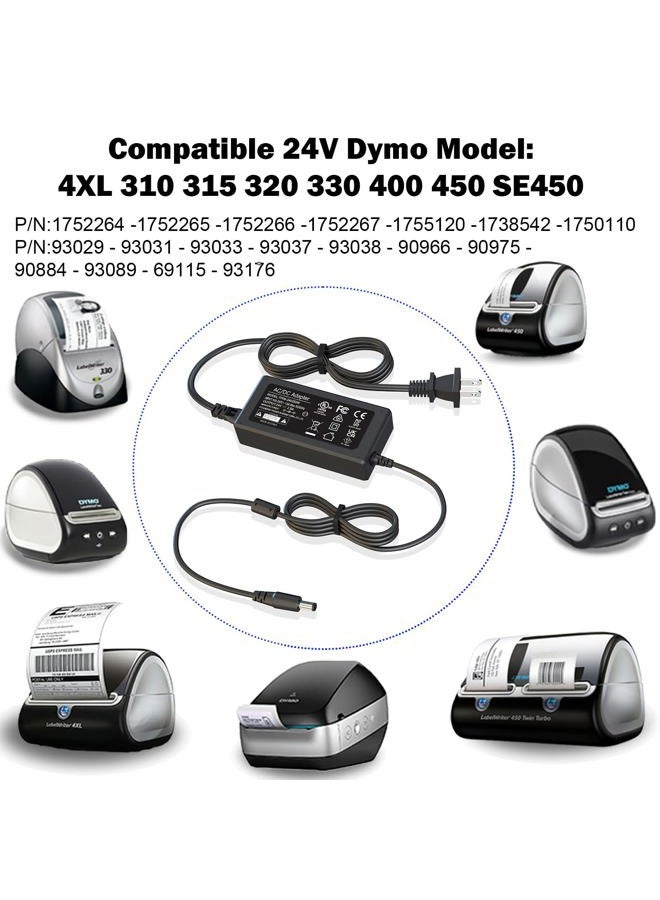 HY1C UL Listed 24V Power Supply Adapter Power Cord for Dymo 4XL 400 450 5XL 550 Label Thermal/Twin Turbo/Turbo Labels Printer/Duo Printer/ 1752267 1752266 1752265 1752264 LabelWriter Charger Cable - Image 2