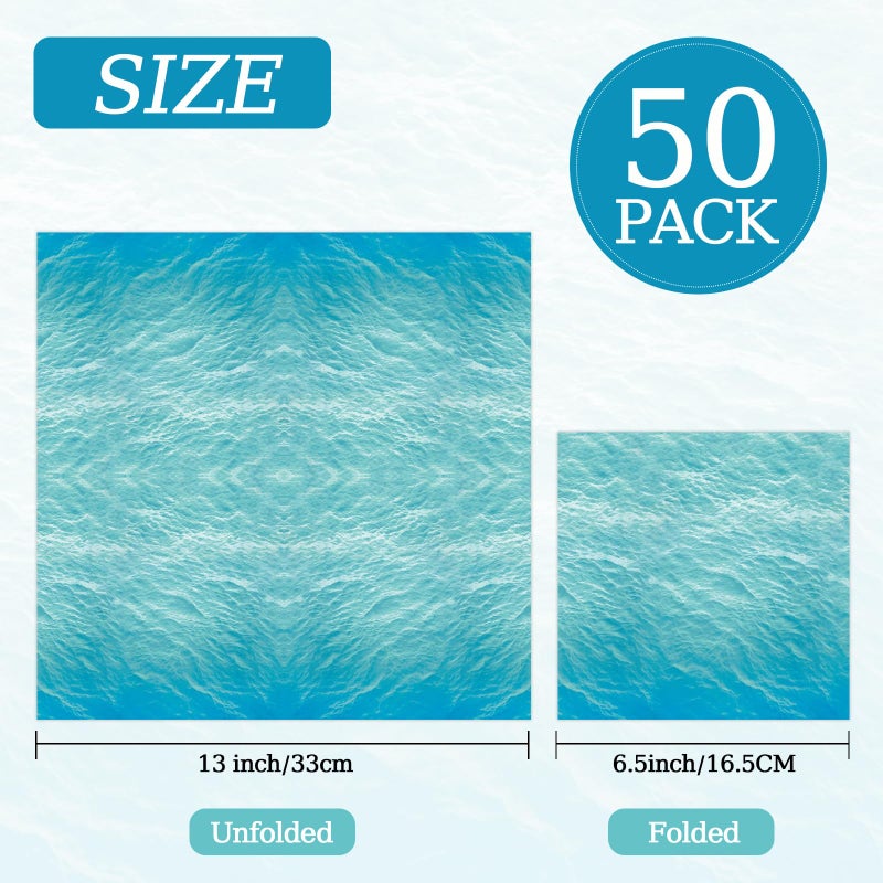 KFJBPB 50 Pcs Ocean Sea Napkins 13 x 13 Inches, Ocean Waves Paper Napkins Ocean Theme Disposable Cocktail Napkins for Baby Shower Hawaiian Birthday Party Decorations (Ocean Sea) - Image 2