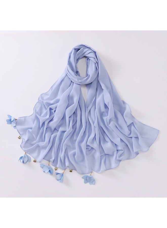 Nariele New Handmade Alloy Heart-Shaped Flower Pearl Chiffon Headscarf - Image 1