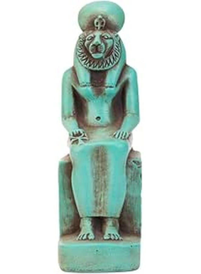 Seated statue of Goddess Sekhmet, made of heavy stone green