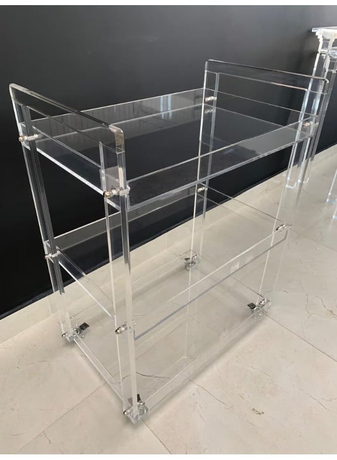 Horoof Market Horoof Home® Compact Transparent Plexiglass Trolley with Dual Handles – 3-Tier Design, Smooth Wheels, 65x40x86 cm, 0.8 cm thickness TR024  - Image 1