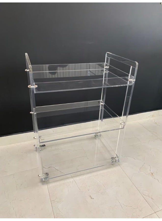 Horoof Market Horoof Home® Compact Transparent Plexiglass Trolley with Dual Handles – 3-Tier Design, Smooth Wheels, 65x40x86 cm, 0.8 cm thickness TR024  - Image 4