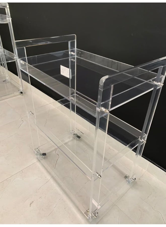 Horoof Market Horoof Home® Compact Transparent Plexiglass Trolley with Dual Handles – 3-Tier Design, Smooth Wheels, 65x40x86 cm, 0.8 cm thickness TR024  - Image 3