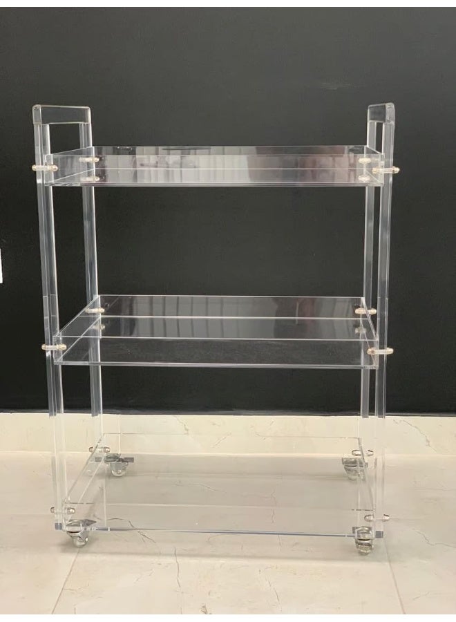 Horoof Market Horoof Home® Compact Transparent Plexiglass Trolley with Dual Handles – 3-Tier Design, Smooth Wheels, 65x40x86 cm, 0.8 cm thickness TR024  - Image 5