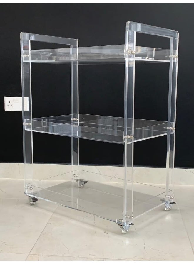 Horoof Market Horoof Home® Compact Transparent Plexiglass Trolley with Dual Handles – 3-Tier Design, Smooth Wheels, 65x40x86 cm, 0.8 cm thickness TR024  - Image 2