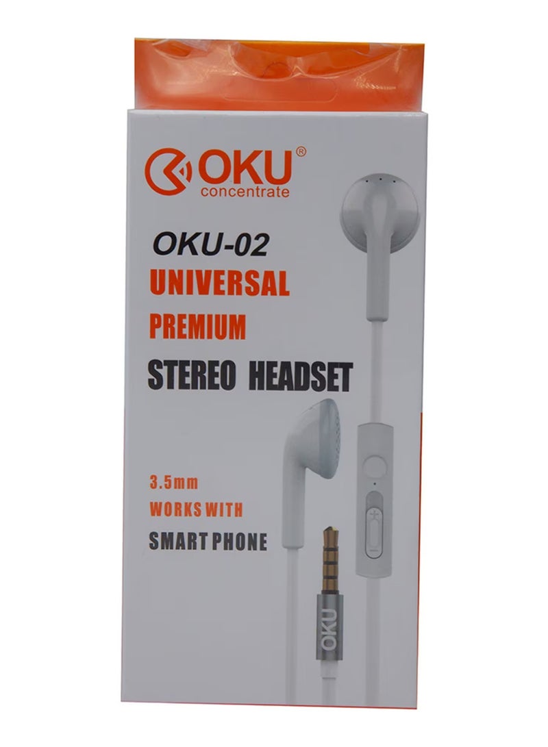 OKU Concentrate Oku-02 Universal Premium Stereo Headset White - Image 1