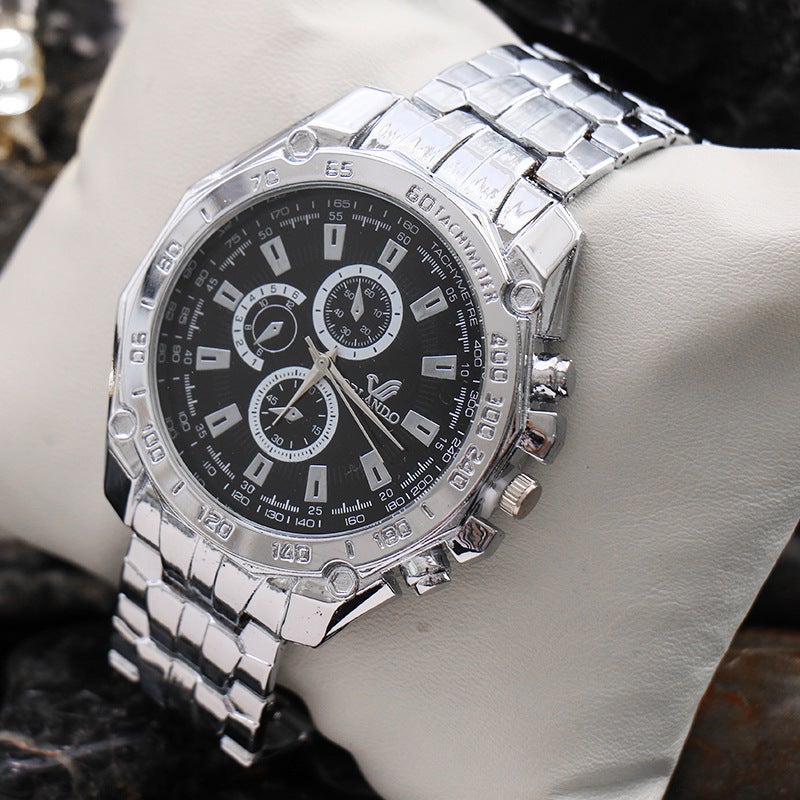 ساعة هدية للرجال بسوار فولاذي عصرية بثلاثة عيون وستة دبابيس