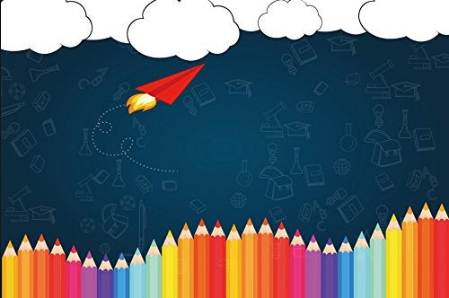 Leyiyi 7x5ft Welcome Back to School Photography Background Old Classroom Chalk Board Blackboard Colored Pens Back Season Grunge Gaffiti Paper Plane Backdrop Students Photo Portrait Vinyl Studio Prop - Image 4