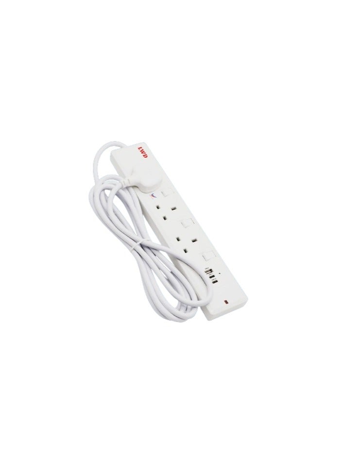 LWD Cord Extension Set  3 Core Full Copper Cable with 13 A Overload Protector USB Type-c , Made in Malaysia