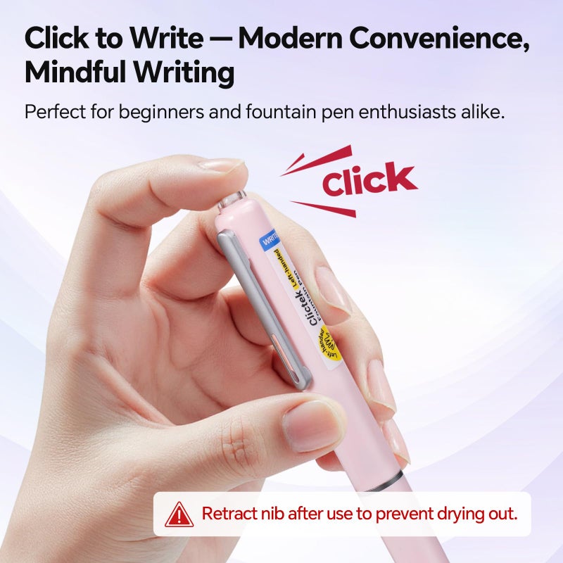 WRITECH Left Handed Fountain Pen: Fine Nib Retractable Style Black Ink Set Includes 5 Ink Cartridges Smooth Writing for Calligraphy Journaling Office Gift - Image 3