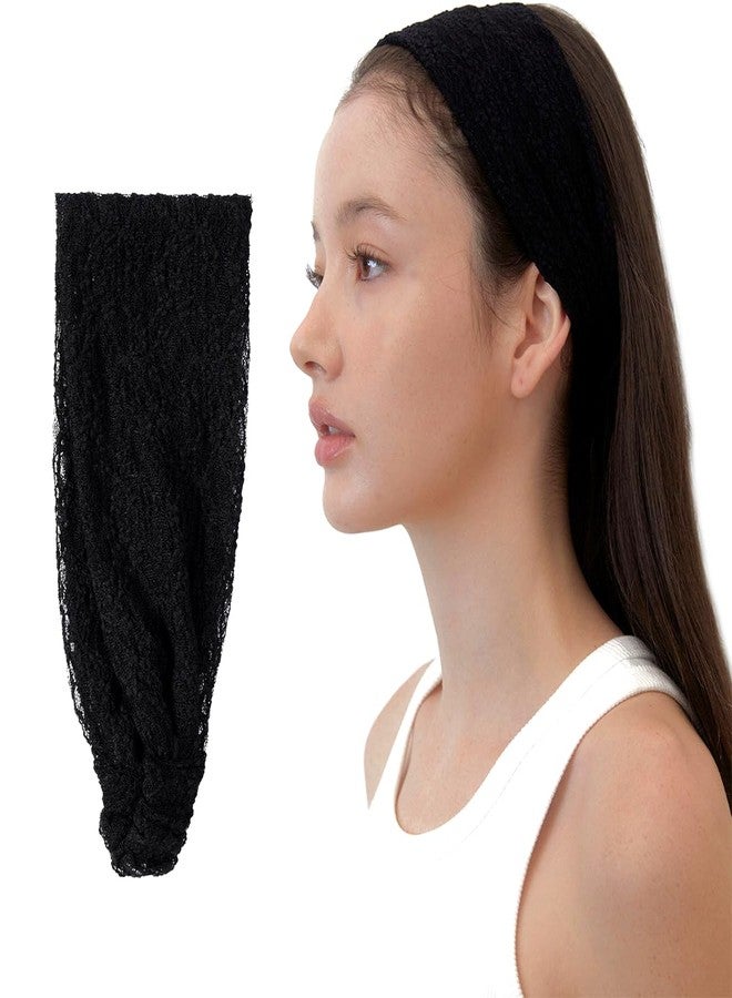 LONEEDY 3 Pack Soft Lace Wide Headbands for Women,2 Ways Bandana Hairband for Girls Daily Hair Accessories (Black+Beige+Blue, One Size) - Image 4