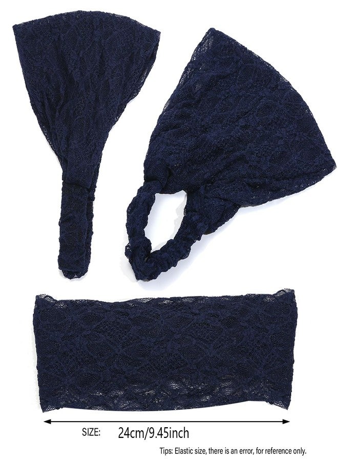 LONEEDY 3 Pack Soft Lace Wide Headbands for Women,2 Ways Bandana Hairband for Girls Daily Hair Accessories (Black+Beige+Blue, One Size) - Image 3