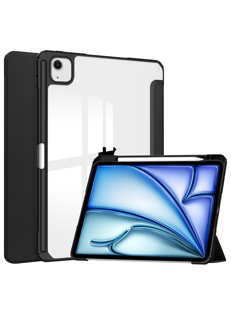 DUSALA Compatible with iPad Air 13 Inch (M2) 2024 Case, Smart Slim Folio Stand Auto Sleep/Wake Cover, with Pencil Slot, Clear Transparent Back Shell for iPad Air 13 Inch (Black) - Image 1