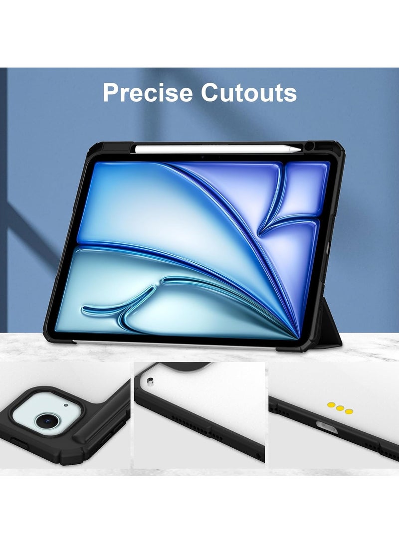 DUSALA Compatible with iPad Air 13 Inch (M2) 2024 Case, Smart Slim Folio Stand Auto Sleep/Wake Cover, with Pencil Slot, Clear Transparent Back Shell for iPad Air 13 Inch (Black) - Image 4