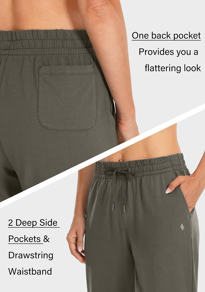 SANTINY Women's Cotton Sweatpants Yoga Lounge Casual Pants Open Bottom Sweat Pants for Women with Pockets (Olive_L) - Image 5