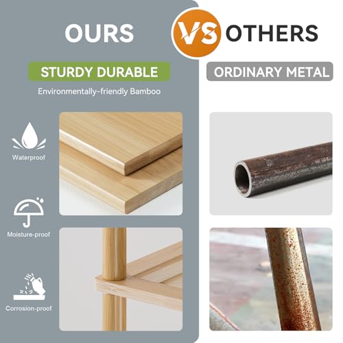 AmazerBath Bamboo Bathroom Shelf, 4-Tier Bathroom Storage Shelf, Multifunctional Storage Rack for Living Room Bedroom Kitchen, Space Saver - Image 3