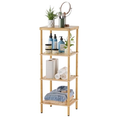 AmazerBath Bamboo Bathroom Shelf, 4-Tier Bathroom Storage Shelf, Multifunctional Storage Rack for Living Room Bedroom Kitchen, Space Saver - Image 1