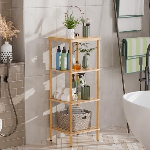 AmazerBath Bamboo Bathroom Shelf, 4-Tier Bathroom Storage Shelf, Multifunctional Storage Rack for Living Room Bedroom Kitchen, Space Saver - Image 5
