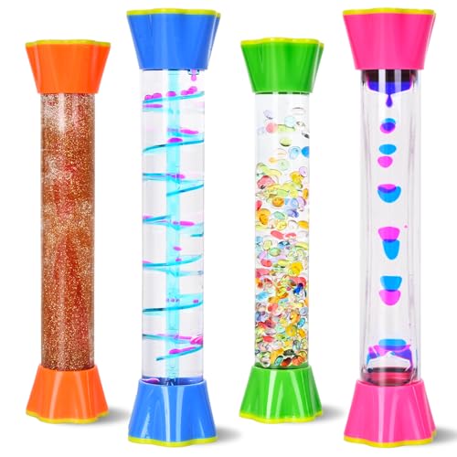 FKYTION Cool Tubes Toy Liquid Motion Bubbler 4Pack Colorful Sensory Toys Classroom Learning Time Management Home or School Desktop Toys - Image 1