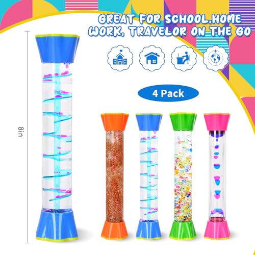 FKYTION Cool Tubes Toy Liquid Motion Bubbler 4Pack Colorful Sensory Toys Classroom Learning Time Management Home or School Desktop Toys - Image 5