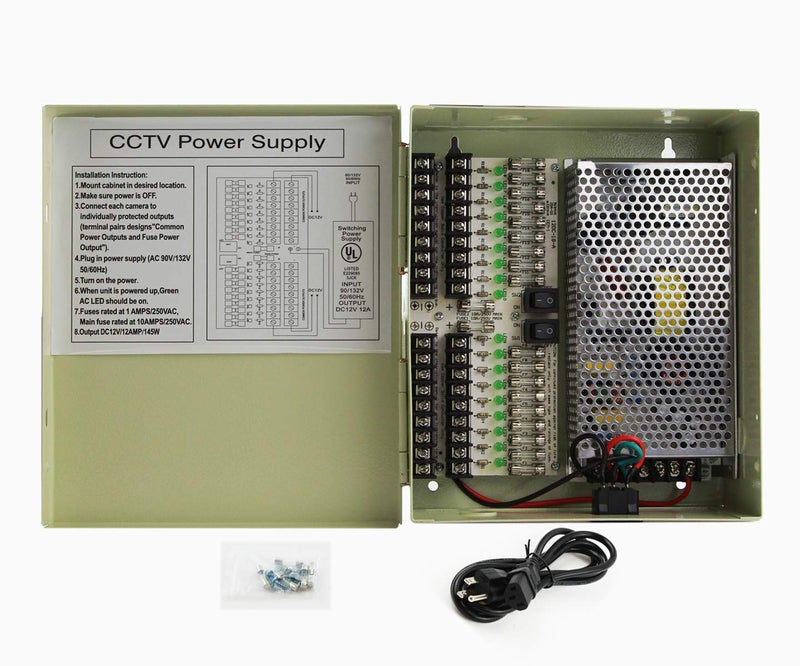 InstallerCCTV 18 Output 29 Amp 12V DC CCTV Distributed Power Supply Box for Security Camera, UL Listed - Image 3
