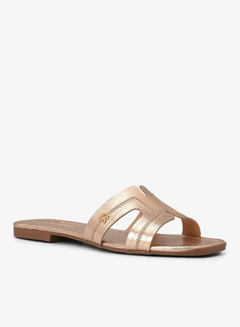 Carmen Steffens Gold Flat Sandal with H Straps