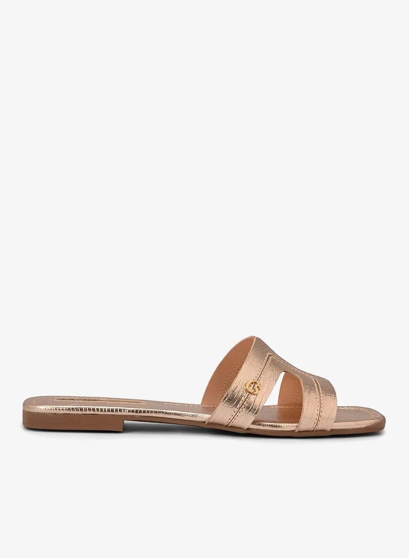 Carmen Steffens Gold Flat Sandal with H Straps