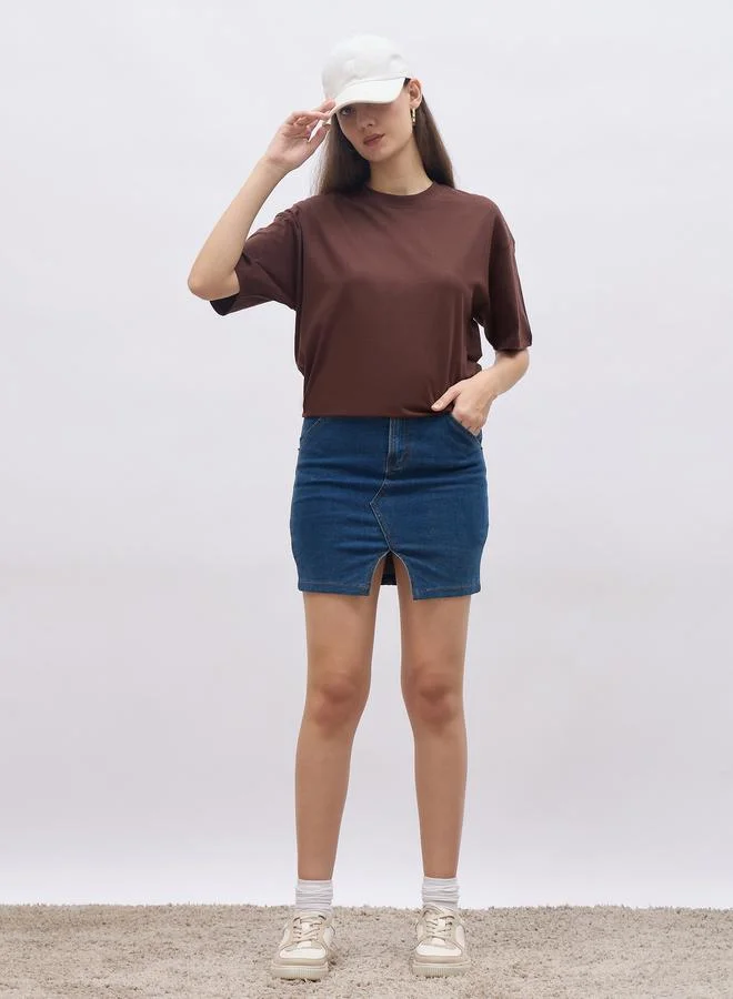 ستايلي Styli Plain Round Neck Regular Fit T-Shirt