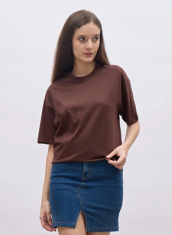 ستايلي Styli Plain Round Neck Regular Fit T-Shirt