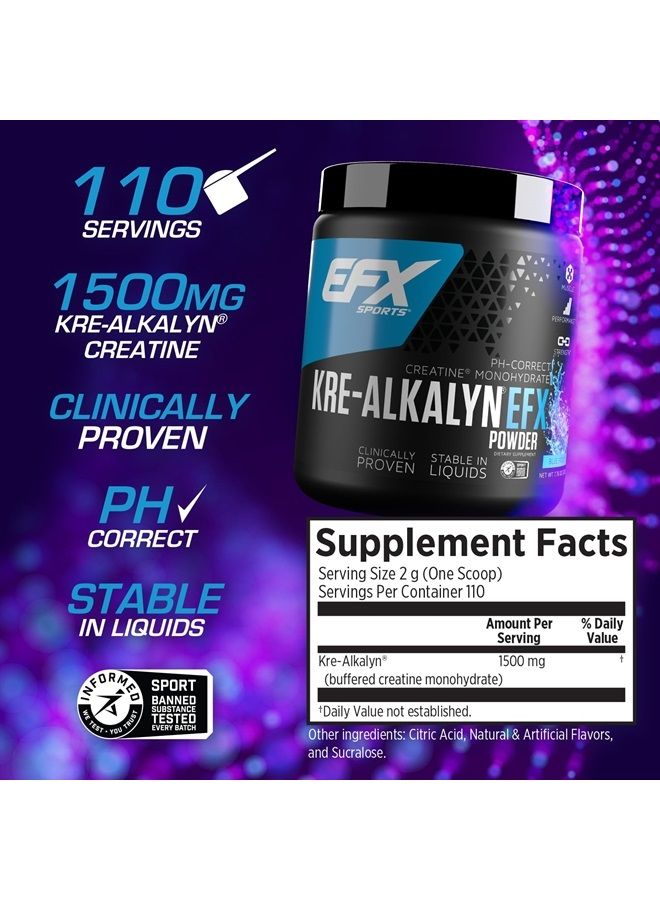 EFX SPORTS Kre-Alkalyn EFX Powder | pH Correct Creatine Monohydrate Powder Supplement | Strength, Muscle Growth & Performance | 110 Servings (Blue Frost) - Image 2