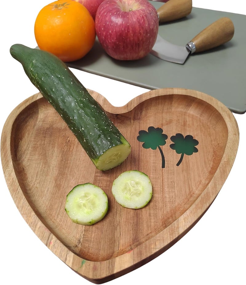 HSHQING Romantic Heart Shaped Platter Tray95Inch Large Handmade Epoxy Wooden Serving Plate with Luck  Love Clover Symbol DesignPerfect for Any Occasion as a Gift - Image 3
