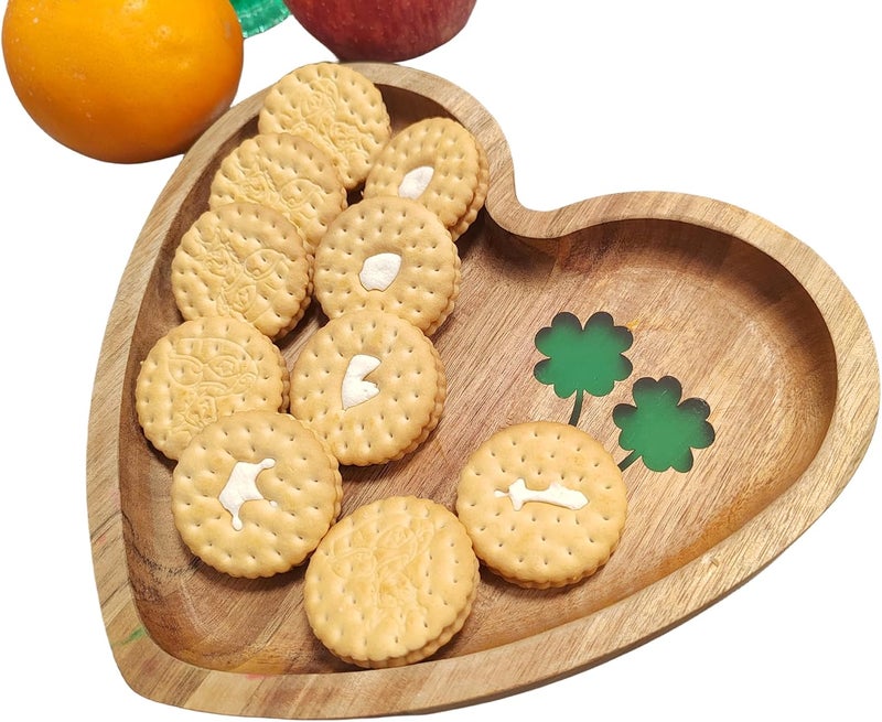 HSHQING Romantic Heart Shaped Platter Tray95Inch Large Handmade Epoxy Wooden Serving Plate with Luck  Love Clover Symbol DesignPerfect for Any Occasion as a Gift - Image 4
