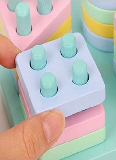 Montessori Wooden Rectangle Shape Sorting Stacking Blocks 4 Column - Preschool Educational Toy For Color And Shape Recognition, Developing Intelligence In Various Styles And Colours  - Image 4