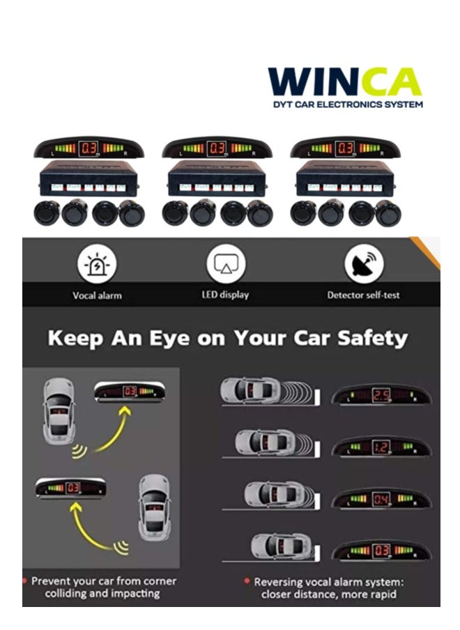 WINCA - WINCA Car Parking Sensor 4 Sensors Auto Reverse Assistance Backup Radar Detector System Digital Display Double-sided tapes 12v power cable Control Box (Black) - Image 1