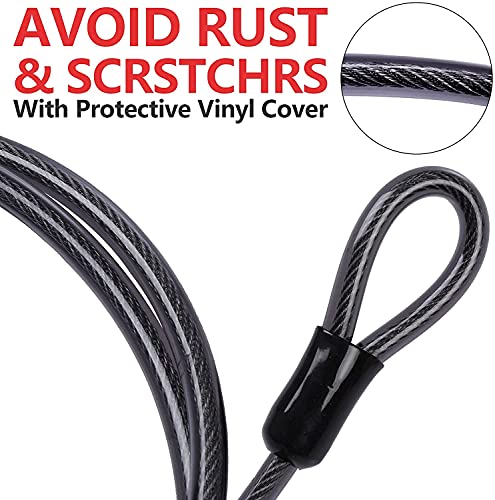 DELSWIN Security Steel Cable with Loops - 6ft, 15ft Heavy Duty Bike Steel Cables 3/8 inch Thick Vinyl Coated Braided Lock Cable for Bicycle, Generator, Kayak, Patio Furniture - Image 3