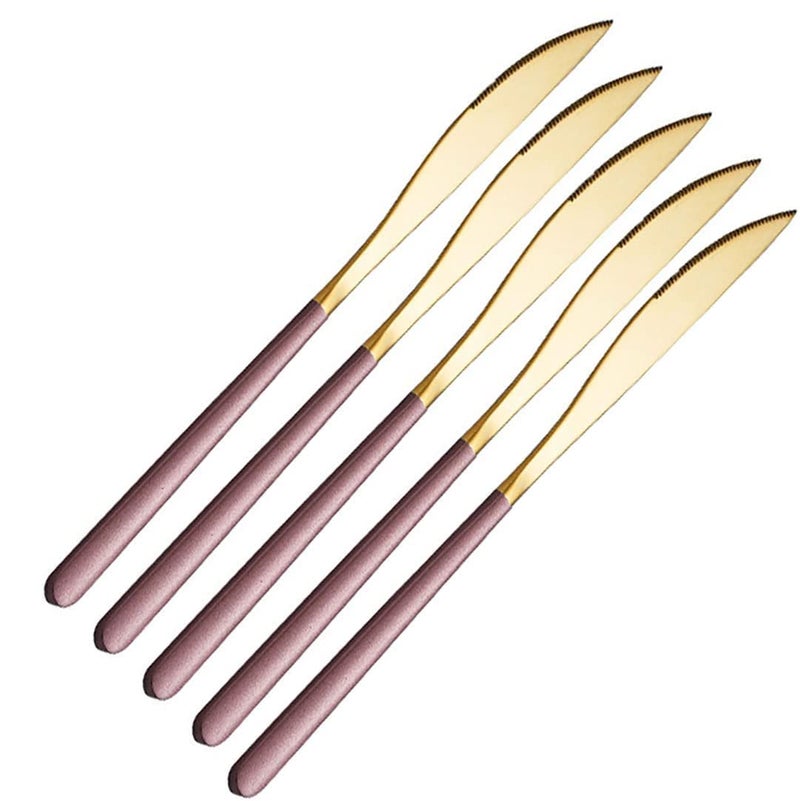 Eletree Stainless Steel Butter KnifeKnife Stainless Steel Cutlery Set Western Dinnerware Complete Kitchen Silverware Luxury Dessert Knife Tableware Set Pinkset of 5 - Image 1