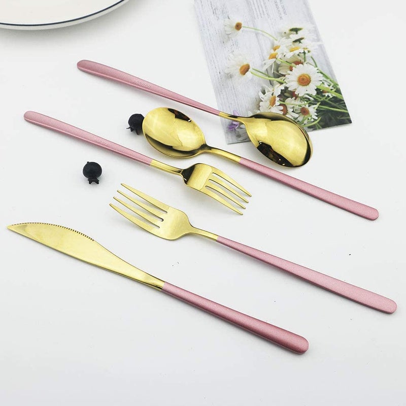 Eletree Stainless Steel Butter KnifeKnife Stainless Steel Cutlery Set Western Dinnerware Complete Kitchen Silverware Luxury Dessert Knife Tableware Set Pinkset of 5 - Image 3