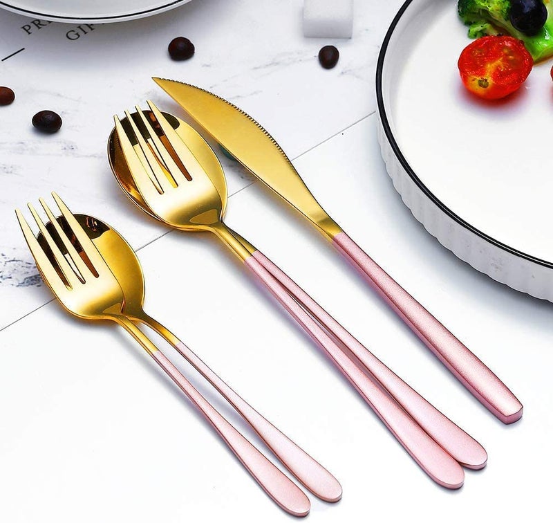Eletree Stainless Steel Butter KnifeKnife Stainless Steel Cutlery Set Western Dinnerware Complete Kitchen Silverware Luxury Dessert Knife Tableware Set Pinkset of 5 - Image 4