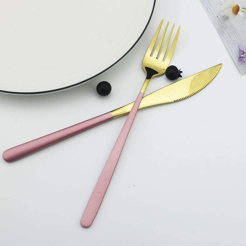 Eletree Stainless Steel Butter KnifeKnife Stainless Steel Cutlery Set Western Dinnerware Complete Kitchen Silverware Luxury Dessert Knife Tableware Set Pinkset of 5 - Image 2