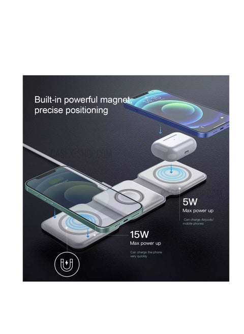 3 in 1 Wireless Charger Folding Mobile Phone Smart Watch Ultra-thin 15W Fast QI Magnetic Charger For Apple iPhone And Android White